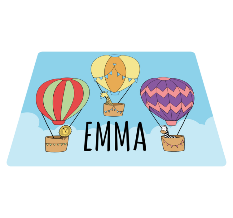 Fargerike ballonger med søte dyr vinyl teppe med navn - Tenstickers