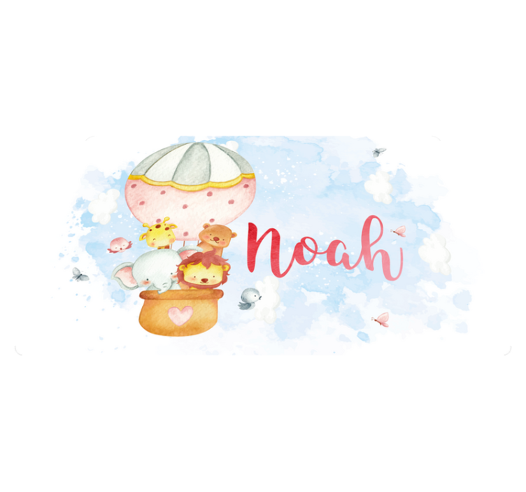 De søte dyrene som flyr på ballonger vinyl teppe med navn - Tenstickers