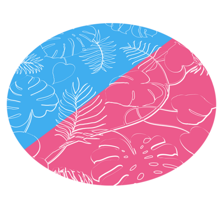 Rosa og blå farge blokker og blader vinyl teppe rund - Tenstickers