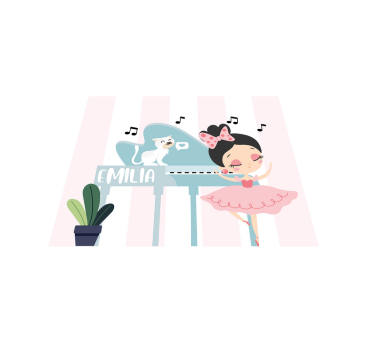 Liten prinsesse med katt og piano vinyl teppe med navn - Tenstickers