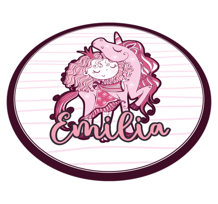 Prinsesse med enhjørning og navn vinylteppe - Tenstickers