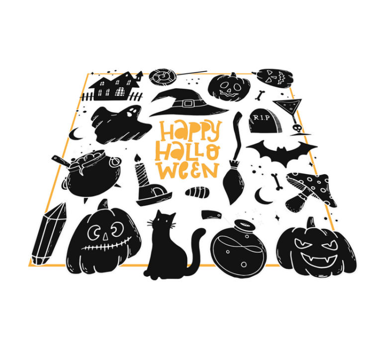 Happy halloween black doodles vinyl teppe rund - Tenstickers