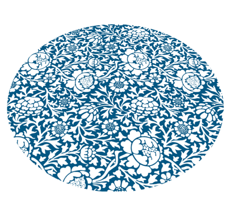 Marinblå flora vinyl teppe rund - Tenstickers
