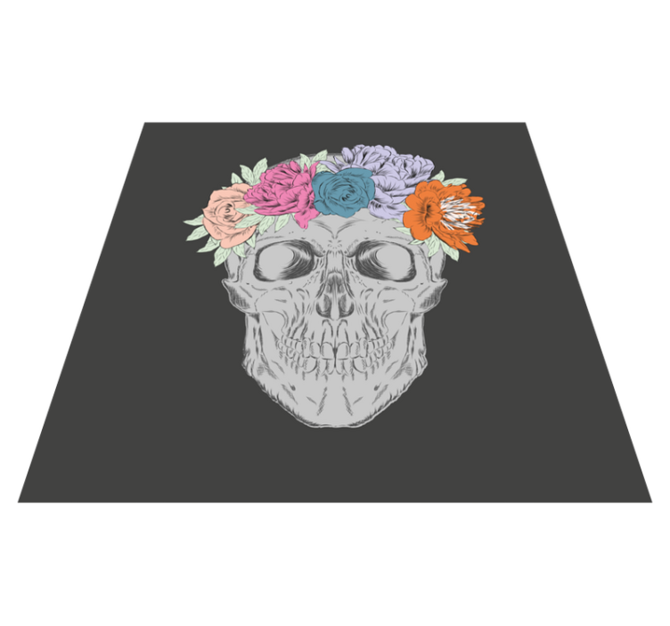 Hodeskalle med fargerike blomster vinyl teppe blomster og planter - Tenstickers