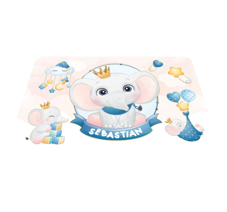 Søt elefant for gutt med navn vinyl teppe baby - Tenstickers