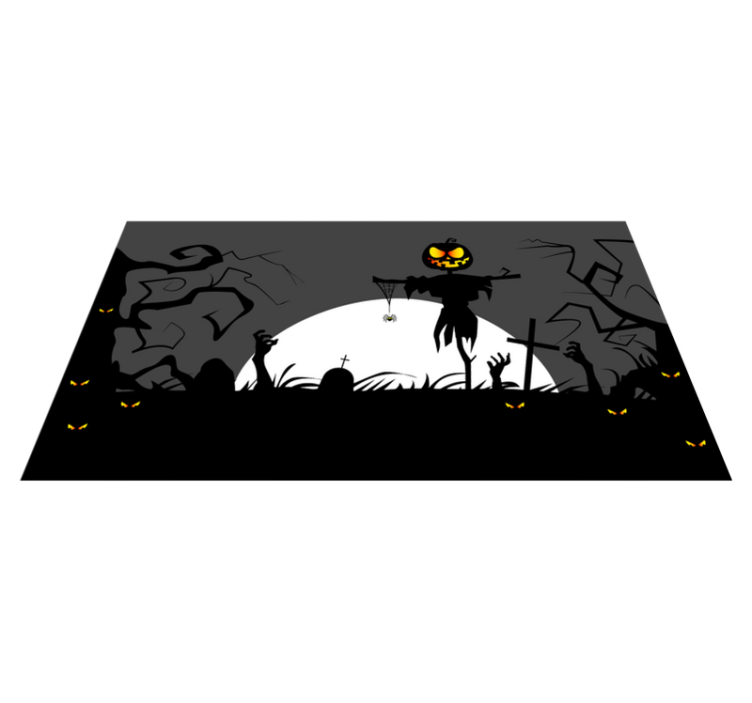 Mørk kirkegård med skumle ansikter Halloween vinyl teppe - Tenstickers