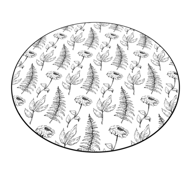Blomstermønster i svart vinyl teppe rund - Tenstickers