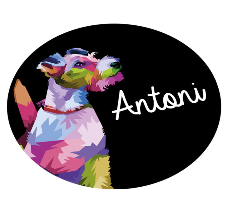 Fargerikt hundeportrett vinyl teppe med navn - Tenstickers