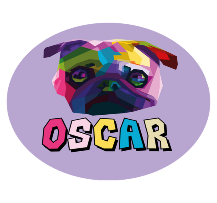 Geometrisk-dyr mops hund vinyl teppe med navn - Tenstickers