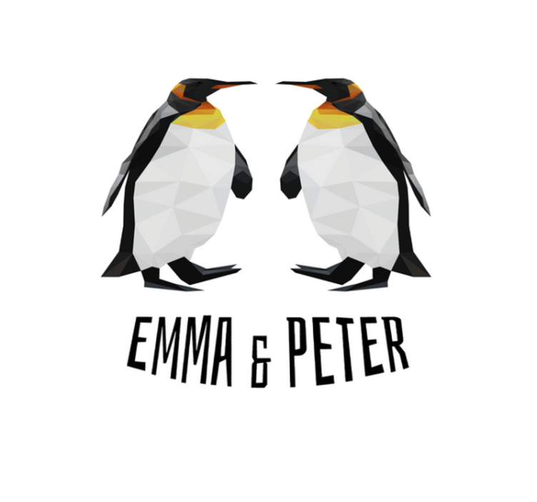 Geometriske-dyr par pingviner vinyl teppe med navn - Tenstickers