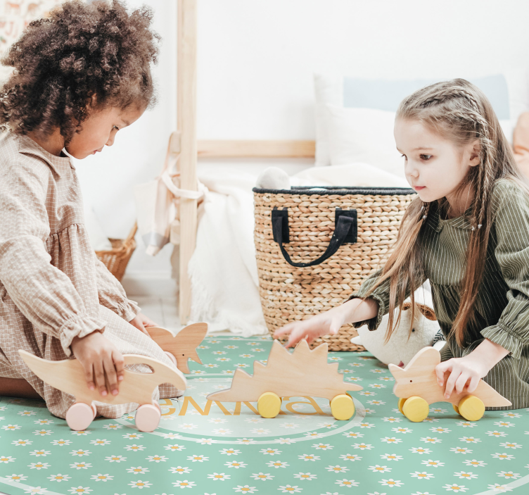 Runde tusenfryd barn vinylteppe med navn - Tenstickers