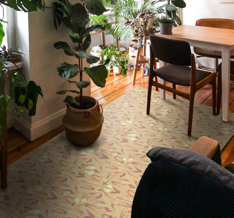 Blomstermønstret ensemble vinyl teppe stue - Tenstickers