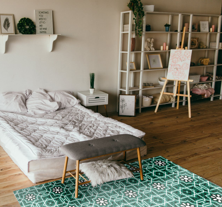 Grønne blomsterfliser kjøkken vinylteppe - Tenstickers