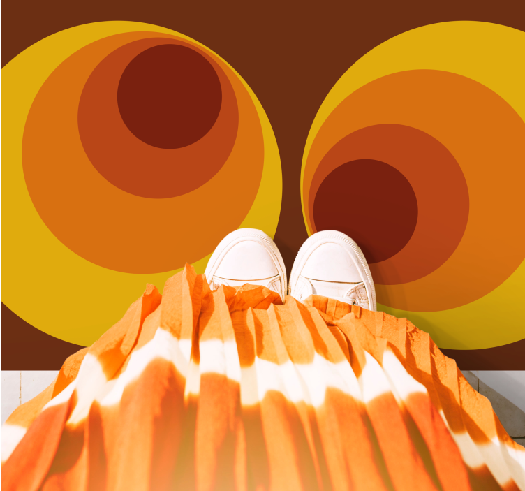 70-talls sirkulære oransje mønstre vinyl teppe vintage - Tenstickers