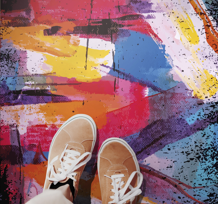 Abstrakt maling farget moderne vinyl teppe - Tenstickers