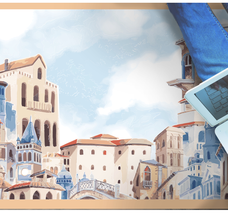 Akvarell by tegning Vinyl teppe flere barn - Tenstickers