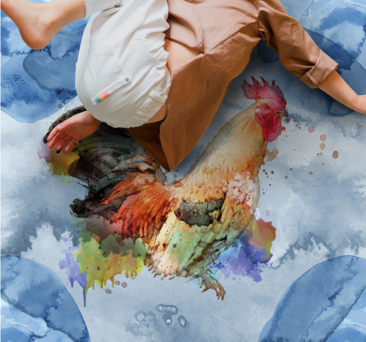 Akvarell hane over blå bakgrunn Vinyl teppe firkant - Tenstickers