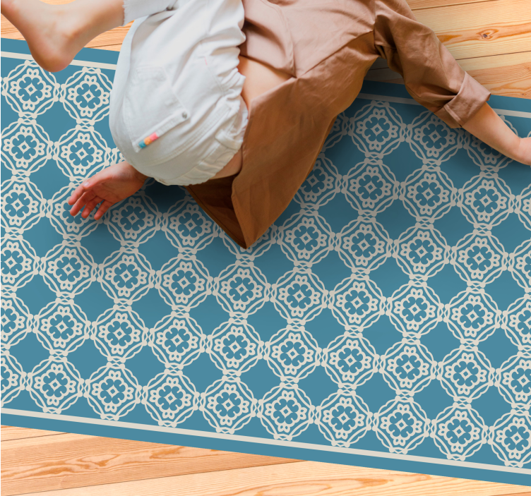 Antikt vintage blått hvitt mønster vinyl teppe vintage - Tenstickers