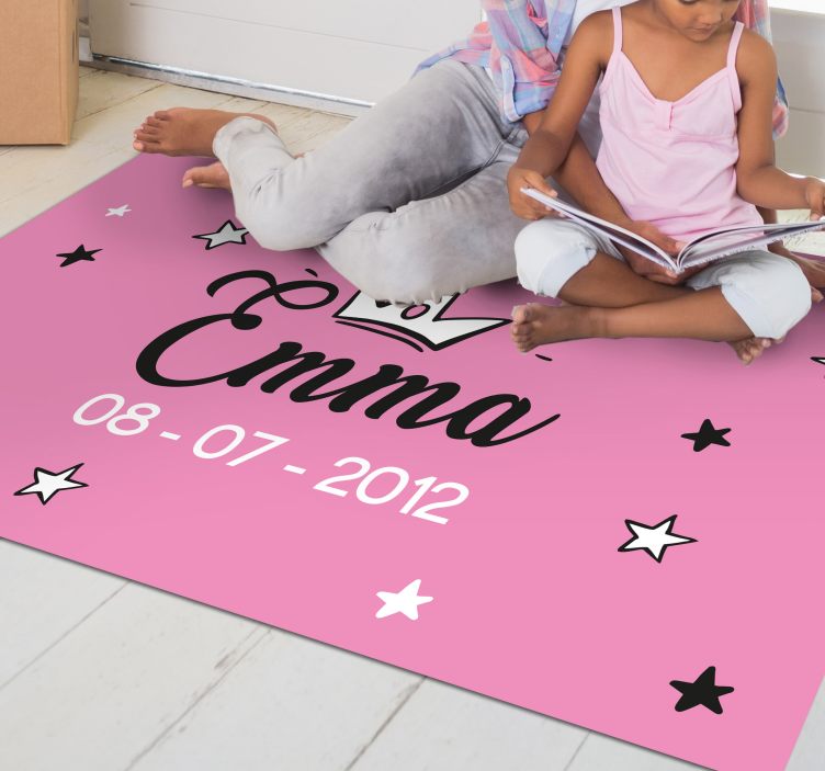Baby rosa prinsesse med navn personlig vinyl teppe - Tenstickers