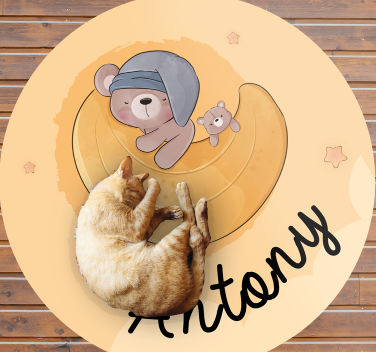 Bamse omgitt av stjerner vinyl teppe med navn - Tenstickers