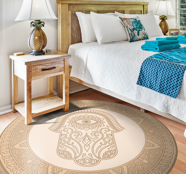 Beige fatima håndsymbol vinyl teppe mandala - Tenstickers