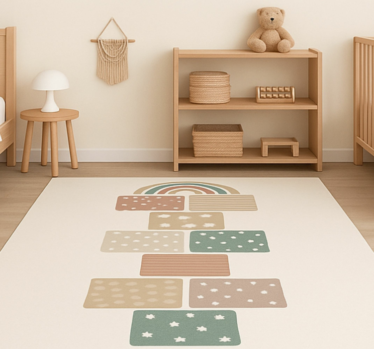 Beige hopscotch-spill Vinyl teppe flere barn - Tenstickers