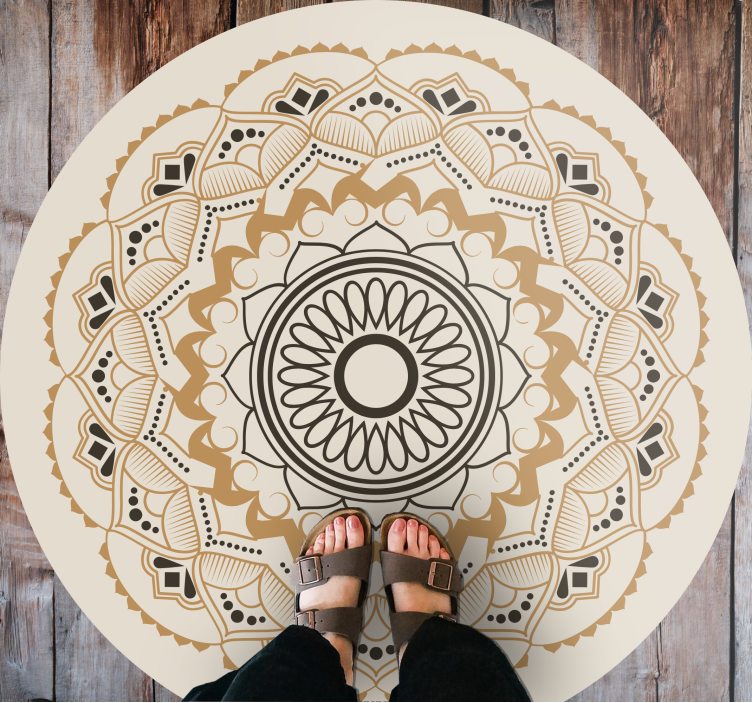 Beige mandala sirkulær design vinyl teppe - Tenstickers