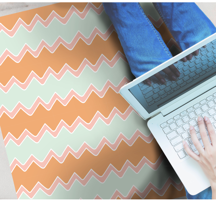 Beige og blått sikksakkmønster vinyl teppe geometrisk - Tenstickers