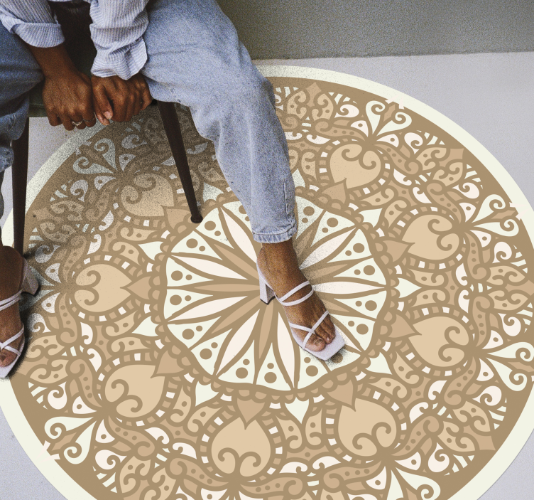 Beige stilig sirkulær design vinyl teppe mandala - Tenstickers