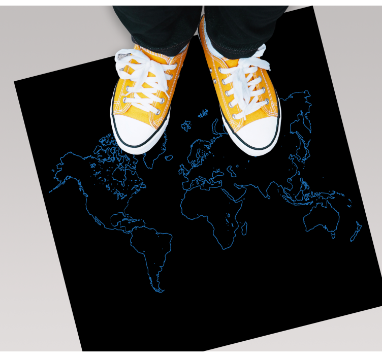 Blå omriss på svart kjøkkengulvteppe - Tenstickers