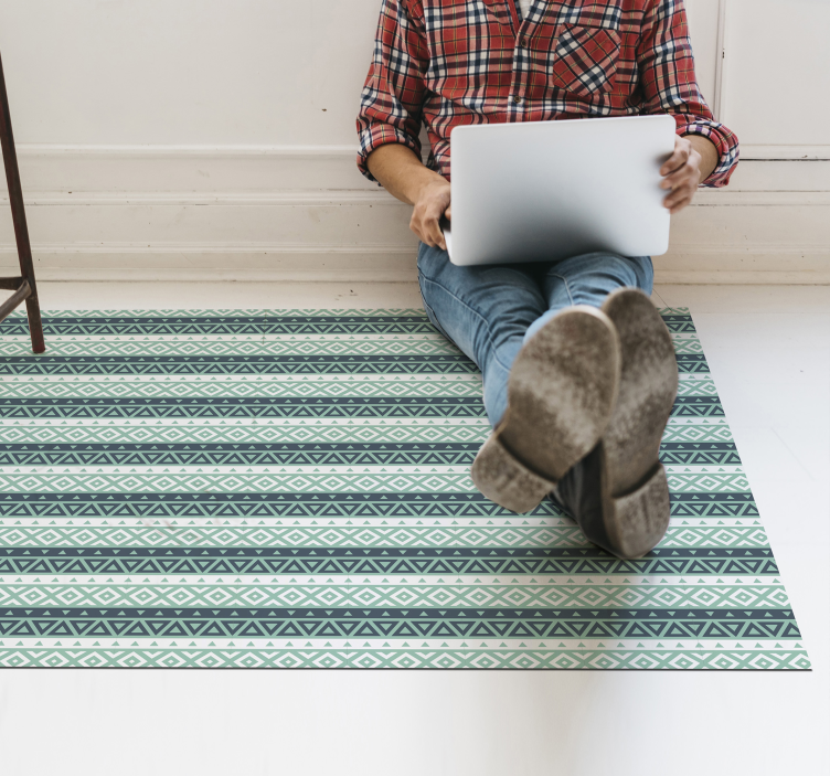 Blå etnisk stripete vinylteppe - Tenstickers