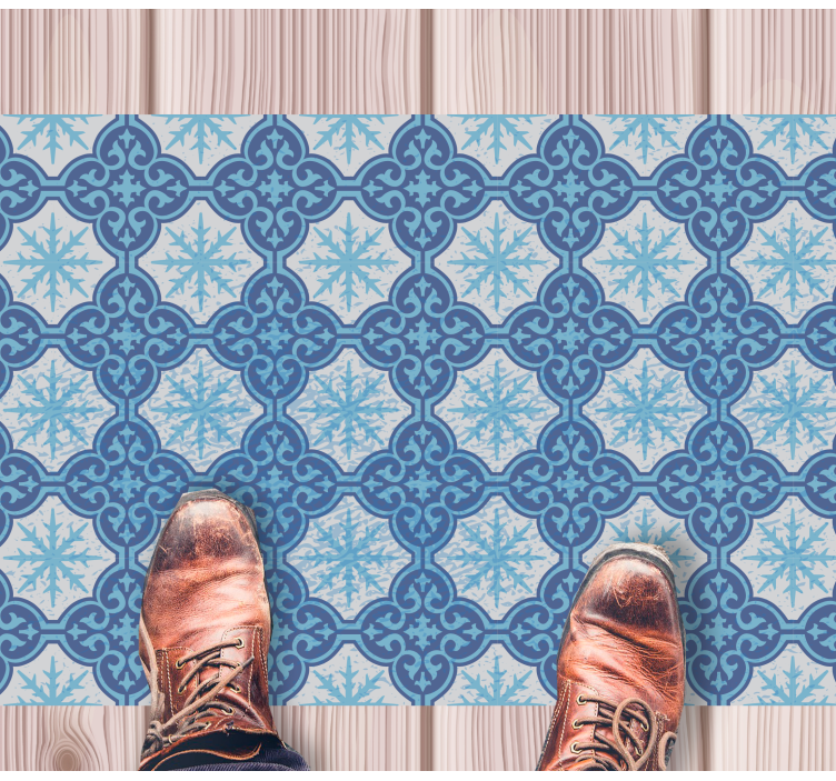 Blå firkanter vintage vinyl teppe - Tenstickers