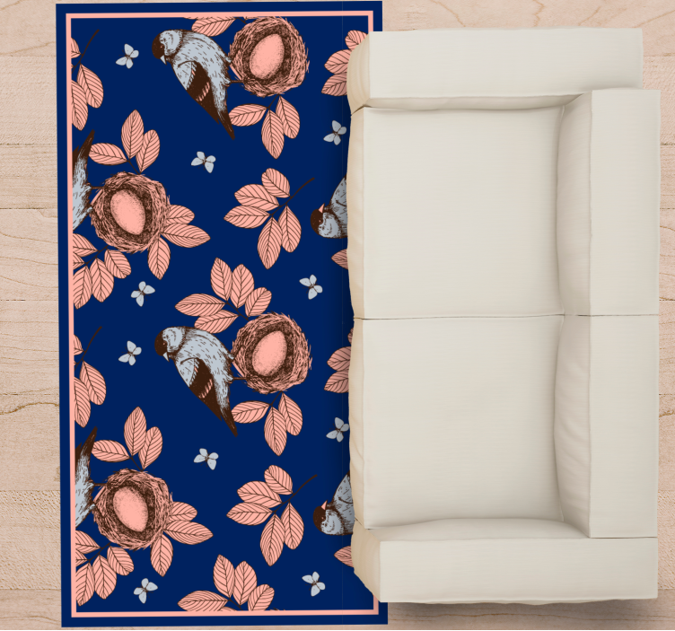 Blå fuglerede i afrikansk stil vinyl teppe dyr - Tenstickers