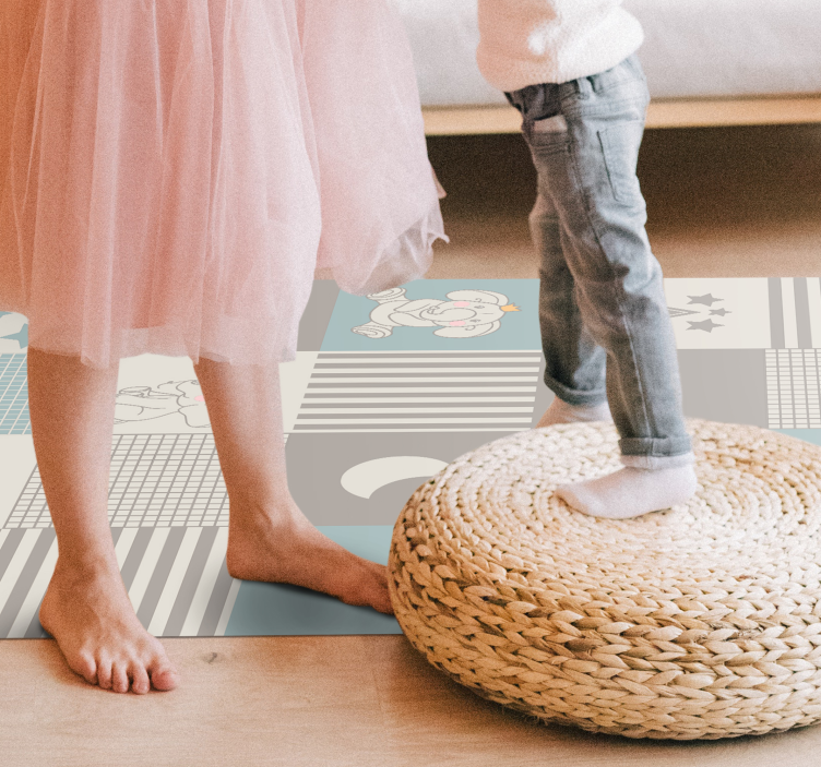 Blå nordiske fliser med elefanter vinyl vinylteppe - Tenstickers