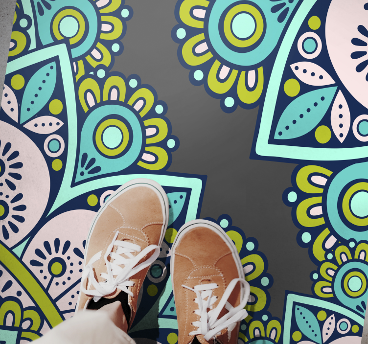 Blått og grønt mandala vinylteppe - Tenstickers