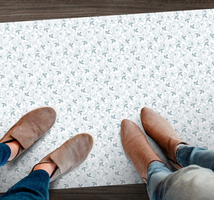 Blå og hvit floral grandmillenial stil vinyl teppe blomster og pl - Tenstickers