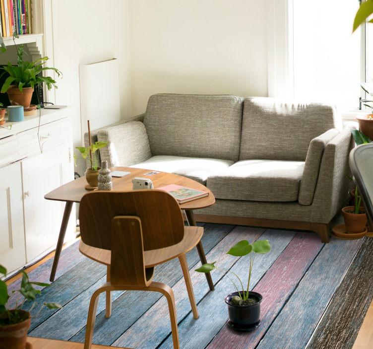 Blå og rosa planker vinyl teppe tre - Tenstickers