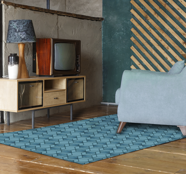 Blå terning geometrisk vinylteppe - Tenstickers