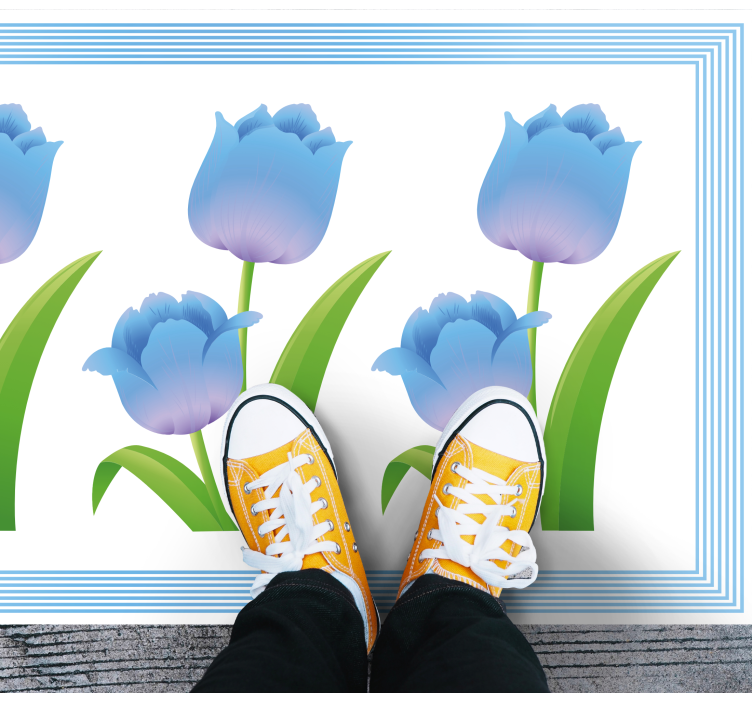 Blå tulipanutstilling vinyl teppe blomster og planter - Tenstickers