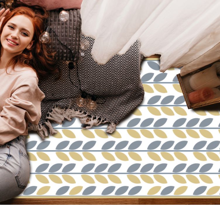 Bladrike mønsterstriper vinyl teppe natur - Tenstickers