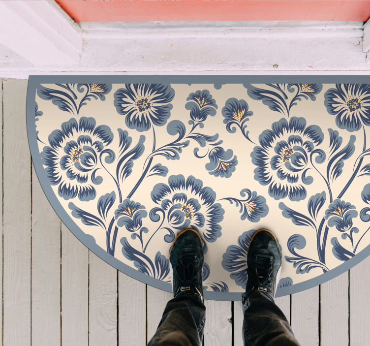 Blått elegante blomster vinylteppe - Tenstickers