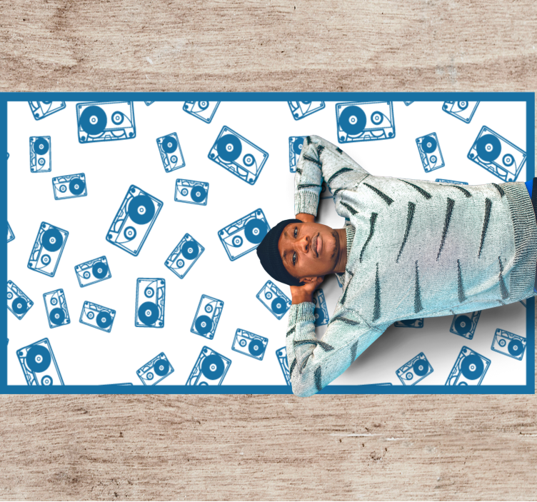 Blått kassettbåndmønster vinyl teppe vintage - Tenstickers