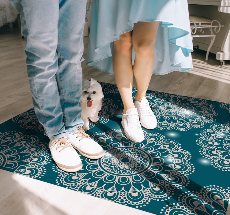 Blått magisk mønster vinyl teppe mandala - Tenstickers