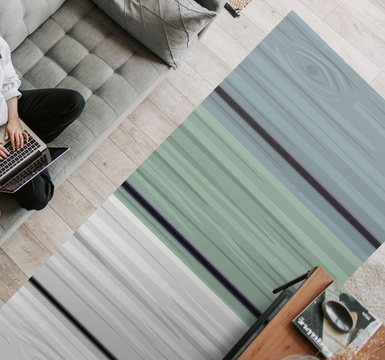 Blått og grått treeffekt vinyl teppe - Tenstickers