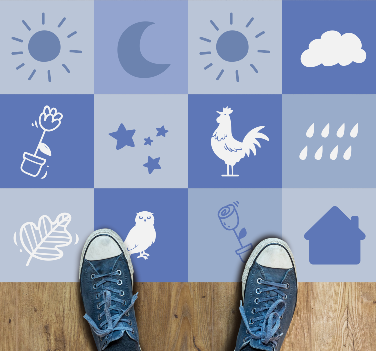 Blått vær og planter fliser vinyl teppe baby - Tenstickers