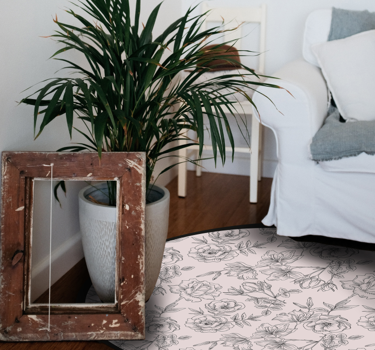 Blomstermønster sirkel vinyl teppe blomster og planter - Tenstickers