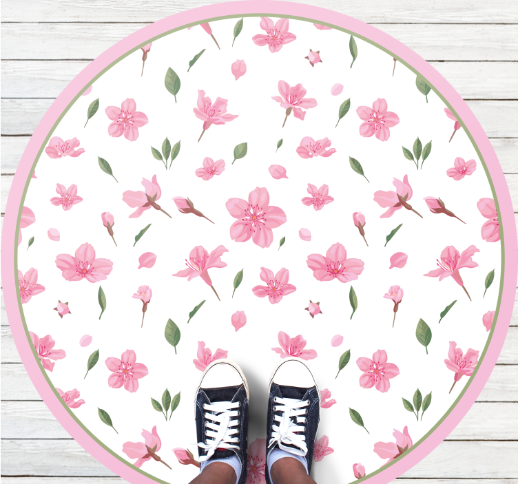 Blomstrende rosa blomster og planter vinyl teppe - Tenstickers
