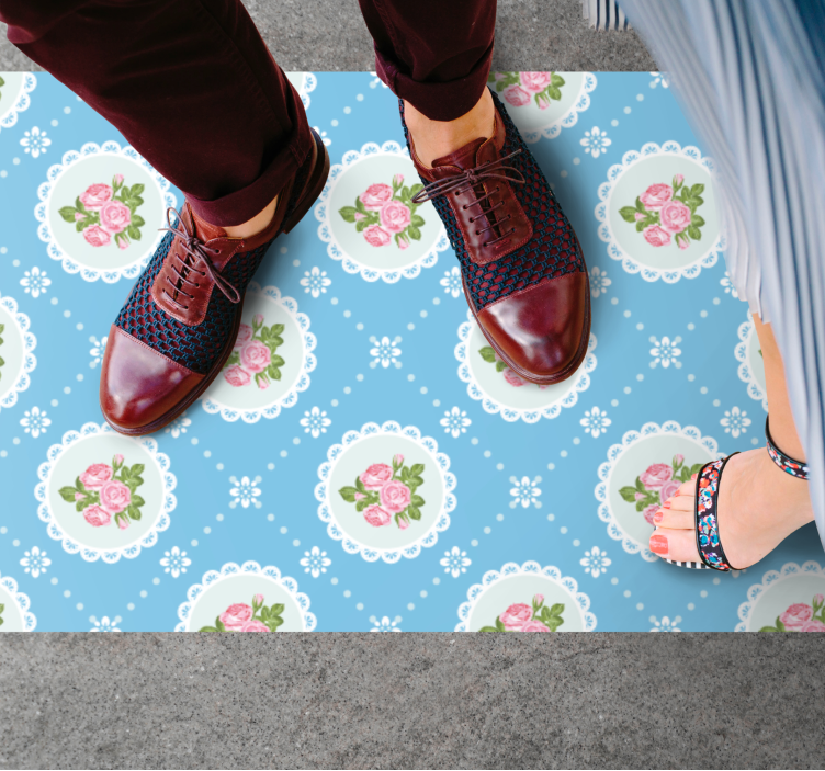 Blomstret blondemønster vinyl teppe blå - Tenstickers