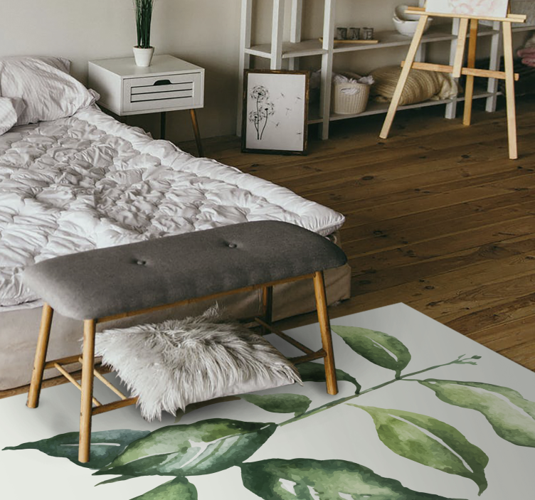 Botanisk blad illustrasjon vinyl teppe blomster og planter - Tenstickers