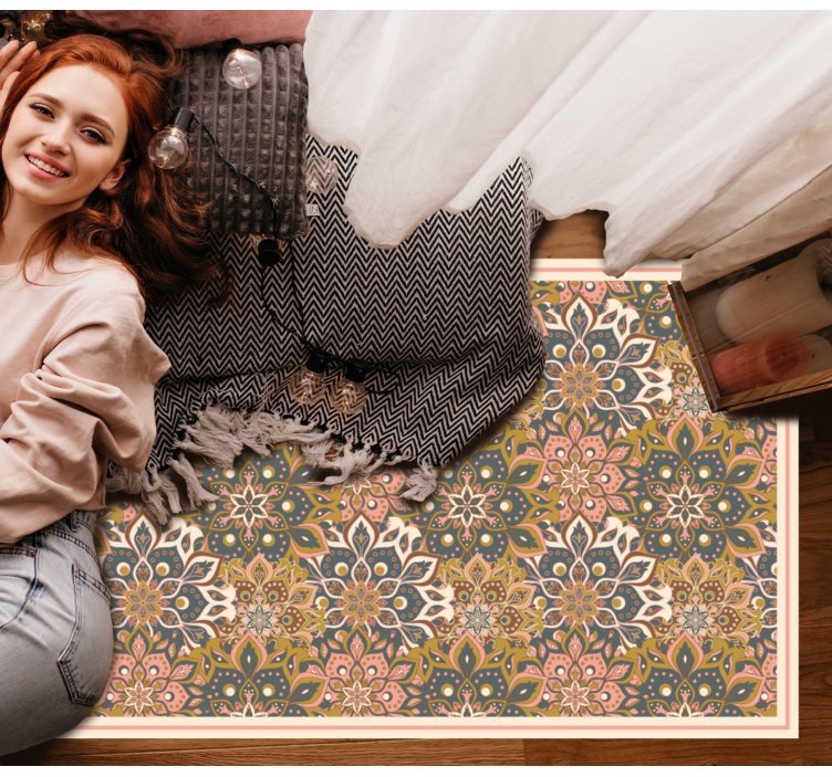 Botanisk emblem raffinement vinyl teppe mandala - Tenstickers